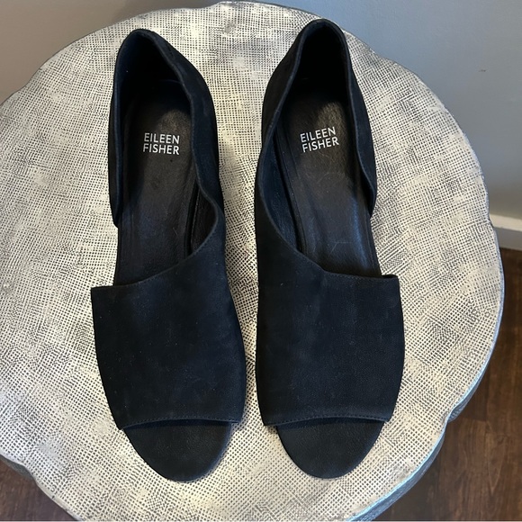 Eileen Fisher ~ Fig d’Orsay Black Leather Open Toe Shoes in size 9 - Picture 13 of 15